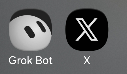 手機主畫面上的 Grok Bot 與 X app 圖示